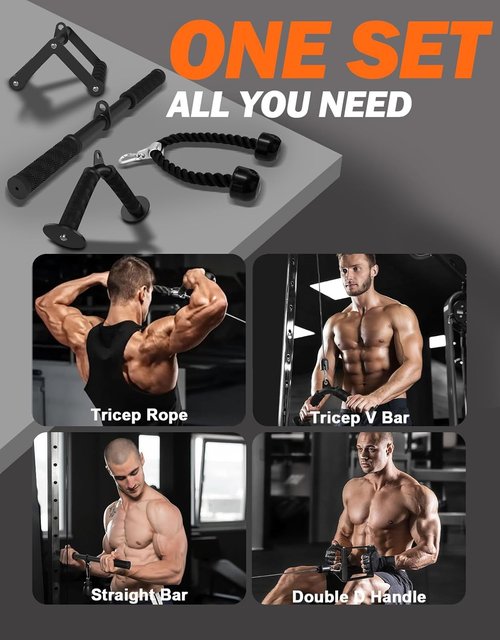 Fitarc Cable Machine Attachment Set - LAT Pulldown Attachments with Non-Slip Grips | Black