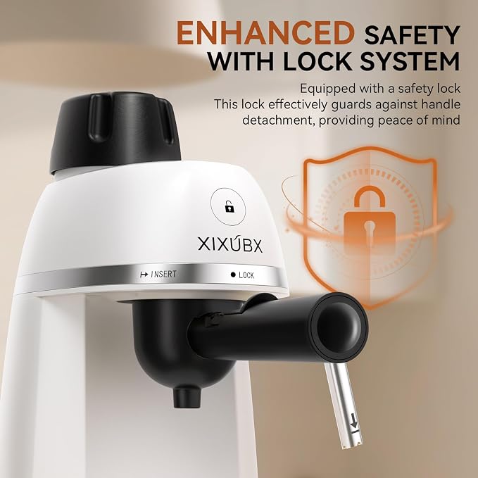 XIXUBX Compact Espresso & Cappuccino Machine, 3.5 Bar with Steam Wand | 800W Fast Heating, Safety Lock & Tritan Cup, One-Touch 4-Cup Brewing & Powerful Steam for Latte, White for Home & Office