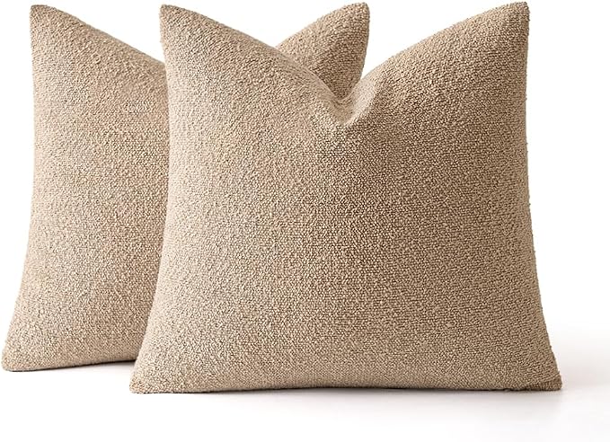 MIULEE 22x22 Decorative Euro Sham Boucle Couch Pillow Covers Camel | Set of 2 Textured Neutral Throw Pillow Covers, Accent Solid Pillowcases, Sofa Living Room Home Decor