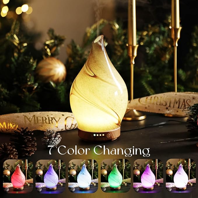 Porseme 150ml Essential Oil Diffuser Glass Color Changing Aroma Air Diffusers Aromatherapy Ultrasonic Cool Mist Humidifier 6 Running Hours Waterless Auto-Off for Sleeping, Yoga, Office, Spa (Desert)