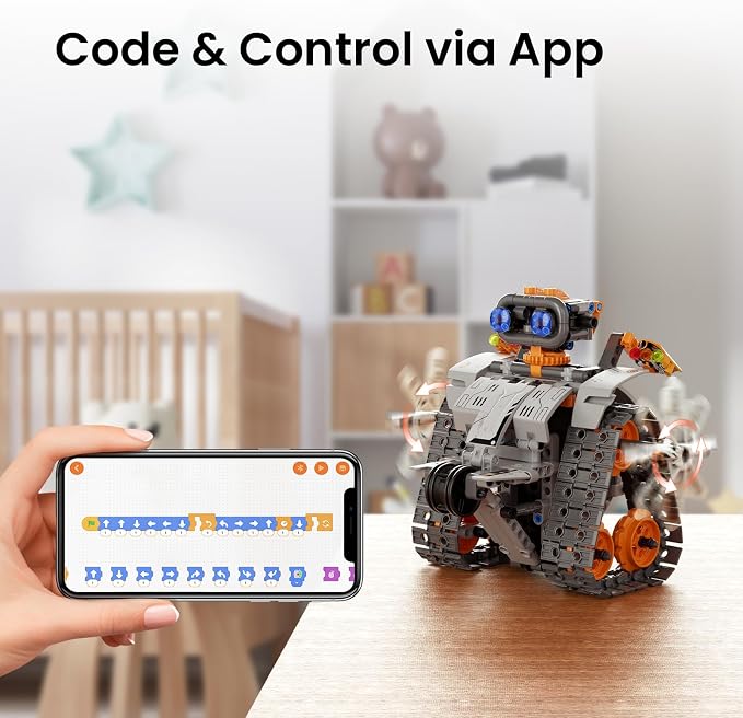 Sillbird Robot Building Kit with Remote Control STEM Gifts for Boys 8-13 | Coding Bot, Educational Birthday Presents, App-Controlled, Buildable 5in1 Models, Rechargeable Orange Robotic Set, 488 Pieces