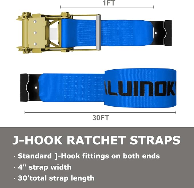 4Pack 4 inch Ratchet Straps Flatbed 4x30 Truck Strap with Flat Hook for Flatbed Trailer Winch Strap Heavy Duty 4 inch Ratchet Straps Flatbed Blue