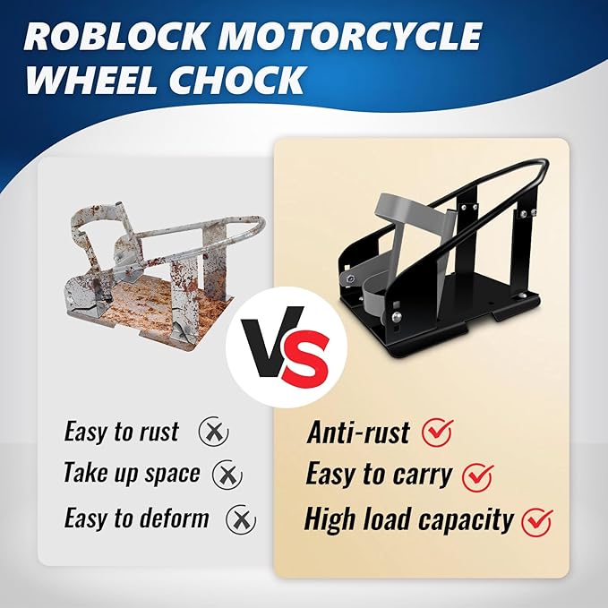 ROBLOCK Heavy Duty Steel Motorcycle Wheel Chock,1800 lbs Capacity Motorcycle Front Wheel Stand with 3 Adjustable Height Holes,Easy to Carry and Storage Suit for Dirt Bike,Motorcycles