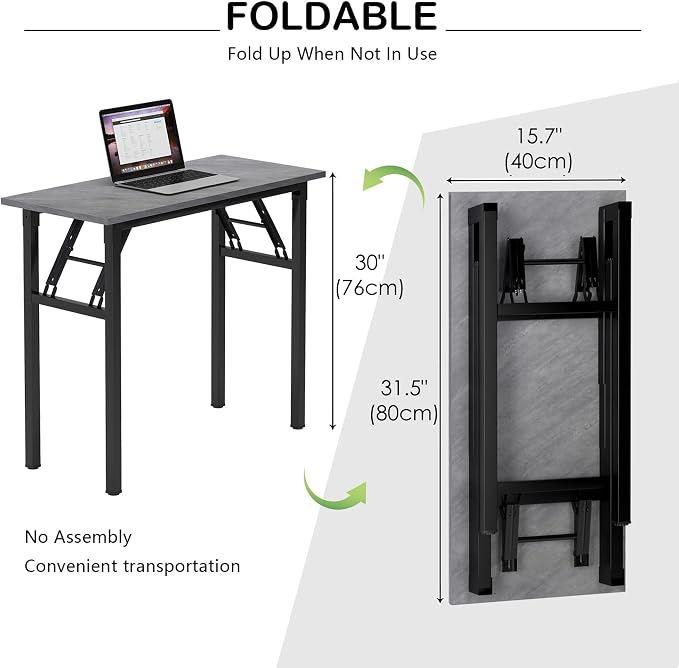 Need Small Computer Desk 31.5 Inch Folding Home Office Table Slate Ash | Black Frame Writing Gaming Work Table/Sturdy Foldable Study Table for Small Space/Dormitory, No Assembly Required