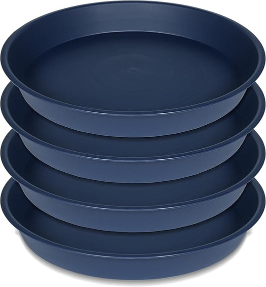 4 Pack of 16 17 inch Plant Saucer (15 inch Base), 2.3" Depth, Heavy Duty Deep Plant Trays for Planter Pots, Bird Bath Bowls, Plastic Plant Saucers for Indoors (17", Blue)