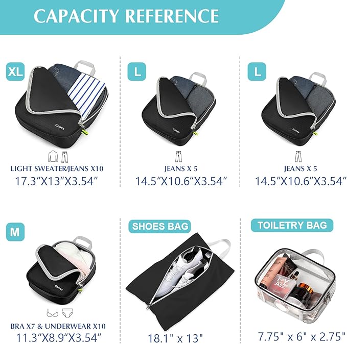 Gonex Compression Packing Cubes, 3pcs/4pcs Expandable Storage Travel Luggage Bags Organizers