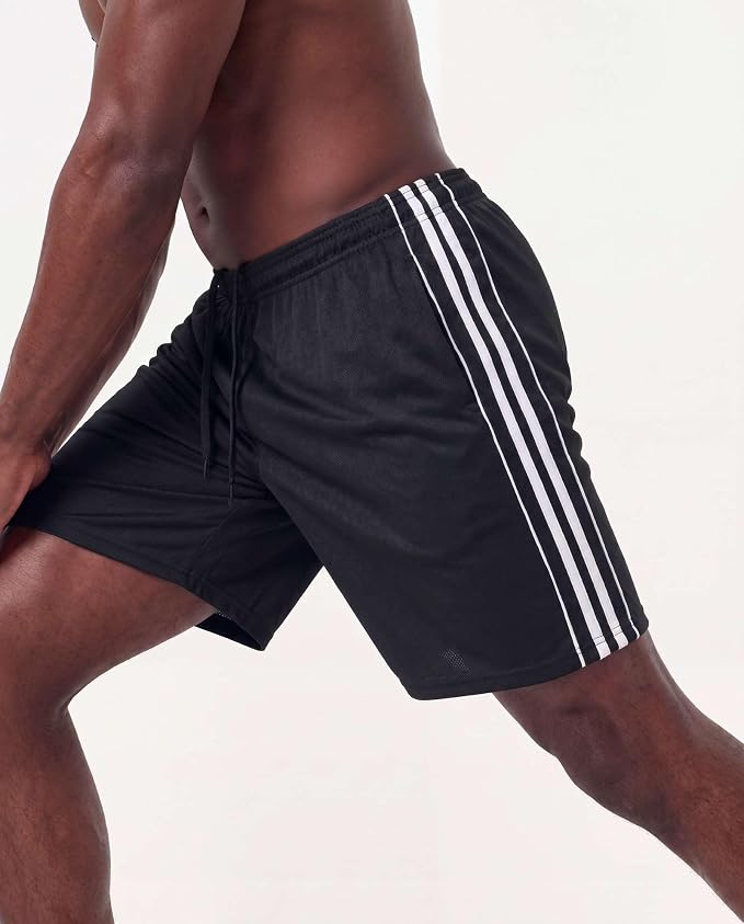 5 Pack Men's Mesh Shorts Athletic Basketball Sports Gym Workout Pockets | Cooling Moisture-Wicking, 9", Long, Quick-Dry, Breathable, Elastic Drawstring Waistband. Running, Exercise, Soccer, Training.