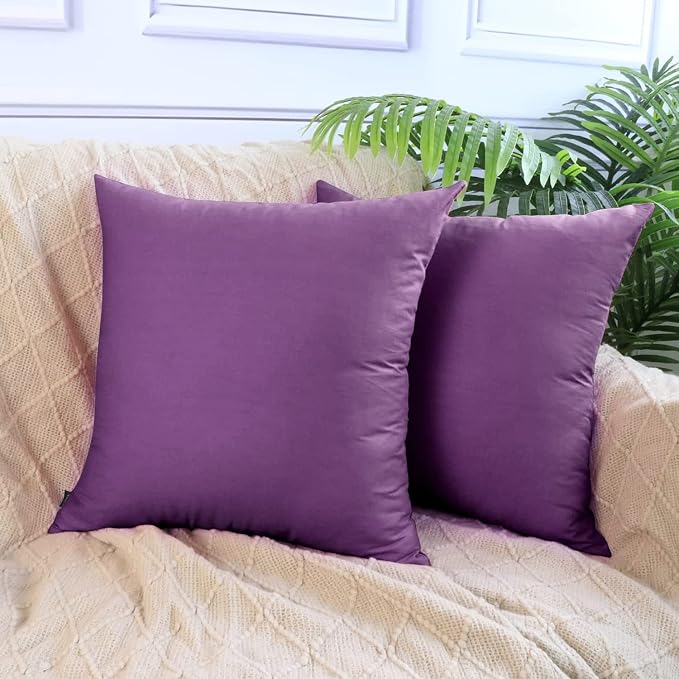 4-Pack 100% Cotton Comfortable Solid Decorative Throw Pillow Case,Thmyo Square Cushion Cover Pillowcase Sublimation Blank Pillow Covers DIY Throw Pillowcase for Sofa Couch(20x20 inch/ 50x50cm,Purple)