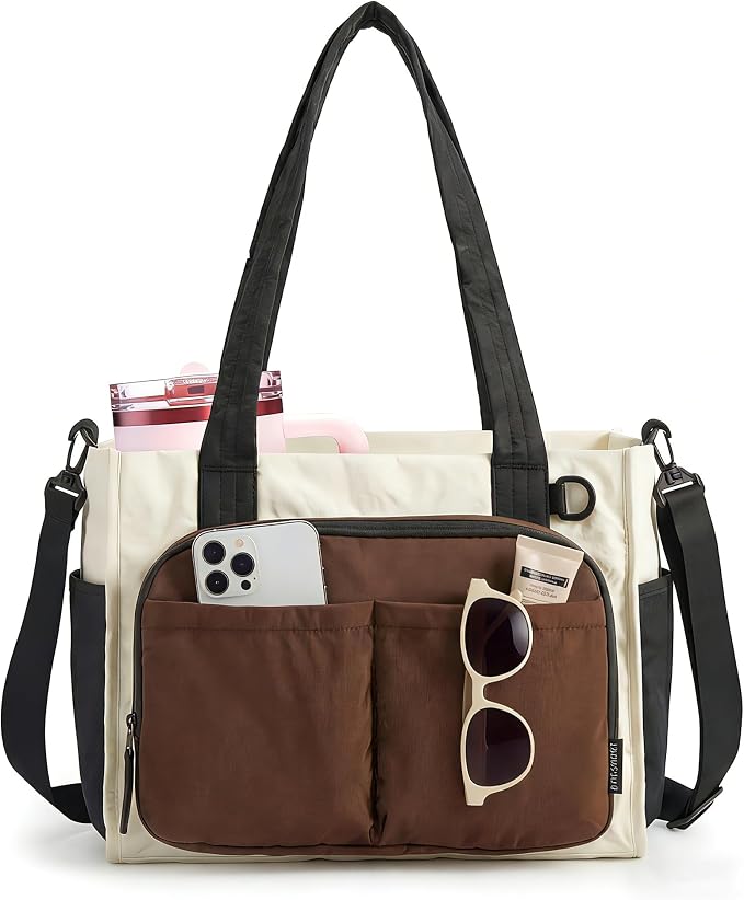 BAGSMART Small Tote Bag for Women, 13'' Laptop Canvas Work Bag with Zipper | 30oz/40oz Tumble & 11 Pockets Travel Tote, Teachers/Nurses, Lightweight Canvas or Water-Resistant Puffer Taslon Crossbody Bag