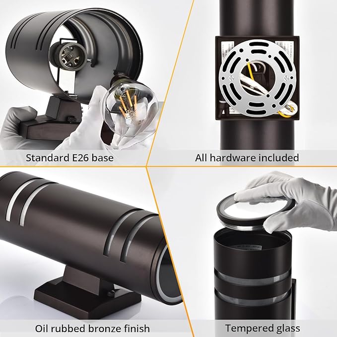 wowlite Dusk to Dawn Outdoor Lighting 2 Pack, Modern Outdoor Wall Lights Exterior ETL Listed, Oil Rubbed Bronze Cylinder Outdoor Sconce Lights, Waterproof Outside Lights for House Porch Garage