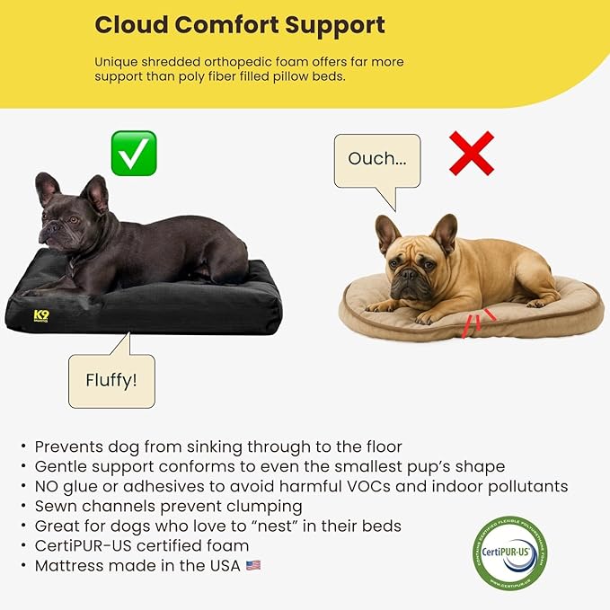 K9 Ballistics Tough Rectangle Pillow Small Dog Bed - Removable Cover, Washable, Durable & Water Resistant Dog Bed Made for Small Dogs 24"x18", Blue Quartz