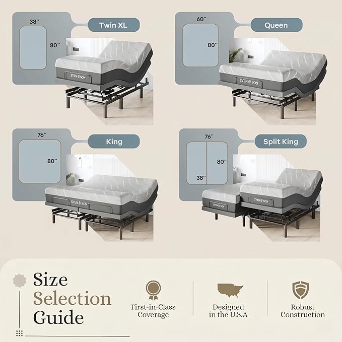 Sven & Son Harmony Adjustable Bed Base, Head and Foot Lift, Massage, Under-Bed Lights, USB, Gel Memory, Zero Gravity Smart Frame - King + 14 inch Hybrid Spring Matt (Medium Soft)