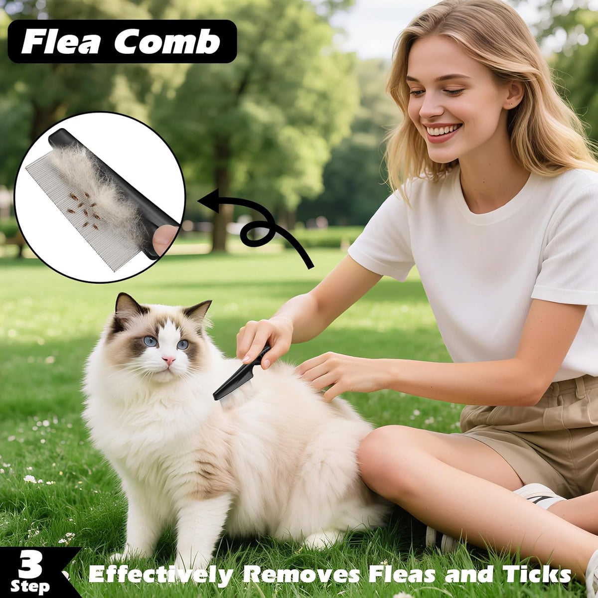 Skiennix Self-Cleaning Slicker Brush Set - Pet Grooming Rake & Flea Comb for Dogs, Cats & Horses | Green
