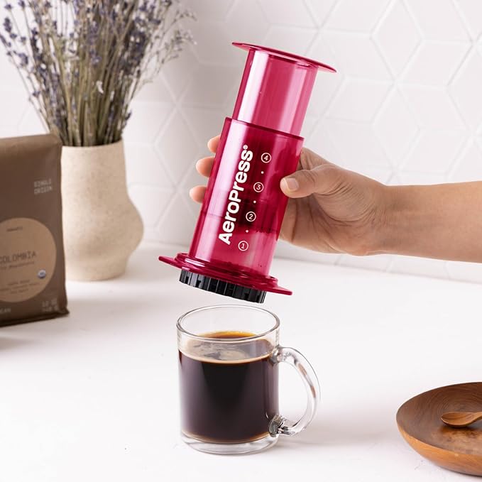AeroPress Clear Pink Coffee Press, French Press, Pour-Over & Espresso Style | All-in-One Manual Coffee Maker, 2-Minute Brew, Less Bitterness, More Flavor, Portable, Travel & Camping
