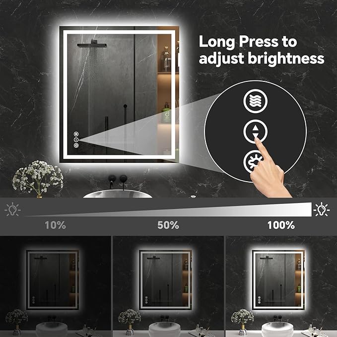 LED Bathroom Mirror 36x30 Inch Anti-Fog Bathroom Mirror with Lights, Wall Mounted Lighted Vanity Mirrors, Dimmable, Backlit + Front Lit, Smart Bathroom Vanity Mirror with 3 Colors Temperature