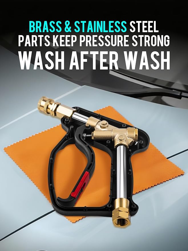 MEKOH Short Pressure Washer Gun, 5000PSI Stubby Pressure Washer Spray Gun for Car Wash, 10.5GPM Foam Gun with 3/8'' Quick Connect, High Pressure Washer Handle Gun with M22-14mm for Extension Wand/Hose