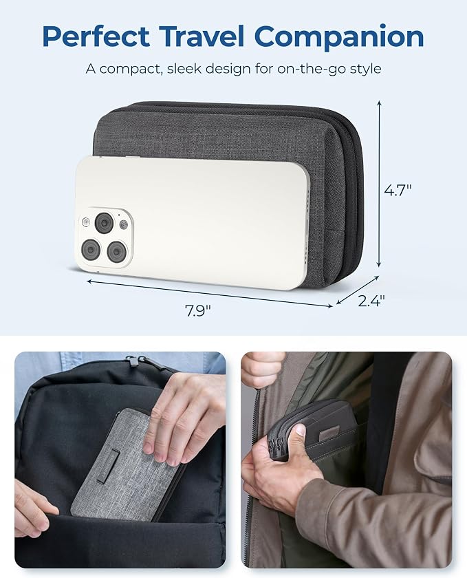 BAGSMART Electronics Travel Organizer for Cords Chargers Phones, Grey | Travel Essentials, Tech Organizer Pouch, Cord organizer bag for Cables, Compact Travel Accessories