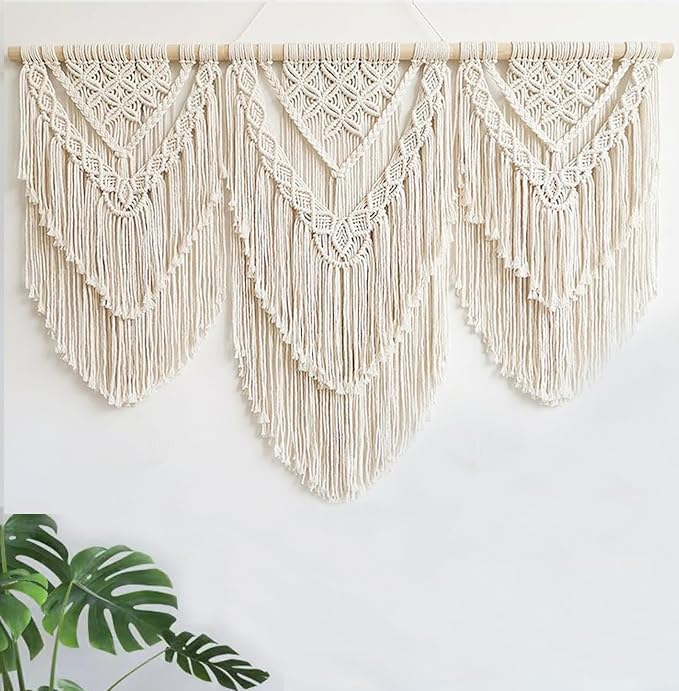 Achart Macrame Wall Hanging Large- Boho Wall Decor- large wall art- Wall Decor Living Room- Macrame Tapestry Boho Decor for Bedroom (Beige-H)