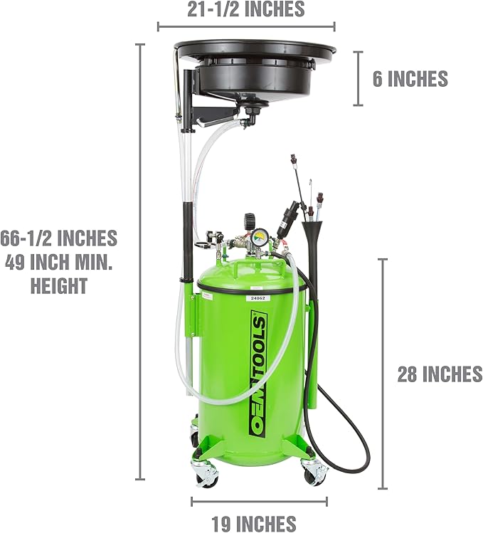 OEMTOOLS 24862 21 Gallon Oil Drain Vacuum and Extractor, Automotive Oil Container with Adjustable Oil Changing Funnel, Waste Oil Storage Tank, Coolant Drain