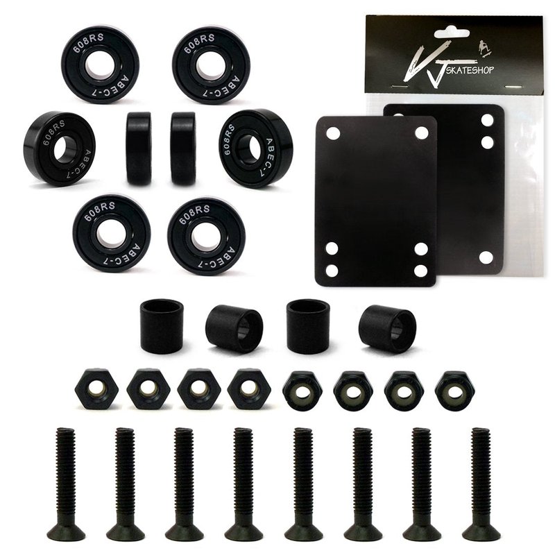 VJ Skateboard Truck and Wheel, 5.0 Skateboard Trucks 127mm (Black) w/Skateboard Cruiser Wheel 60mm, Skateboard Bearings, Skateboard Screws, Skateboard Riser Pads (Black)