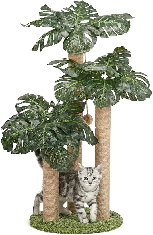 31.5Inch Cat Scratching Post,Cat Scratcher Tree with 3 Scratching Poles & 2 Interactive Dangling Balls,Cats Scratching Posts for Indoor Kitten & Adult Cats