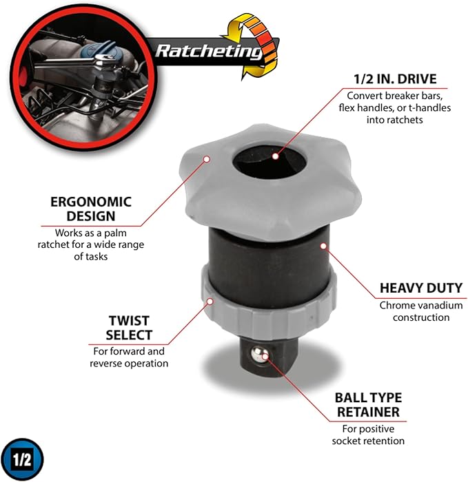 Performance Tool W32114 1/2" Drive Ratcheting Adapter