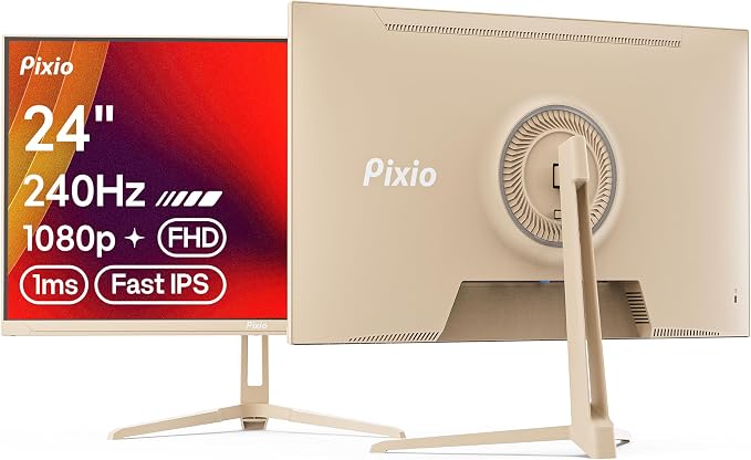 Pixio PX249 Wave Beige 24 inch 240Hz Refresh Rate FHD 1080p Resolution Fast IPS Panel 1ms GTG Response Time Built-in Speakers Gaming Monitor with Adaptive Sync