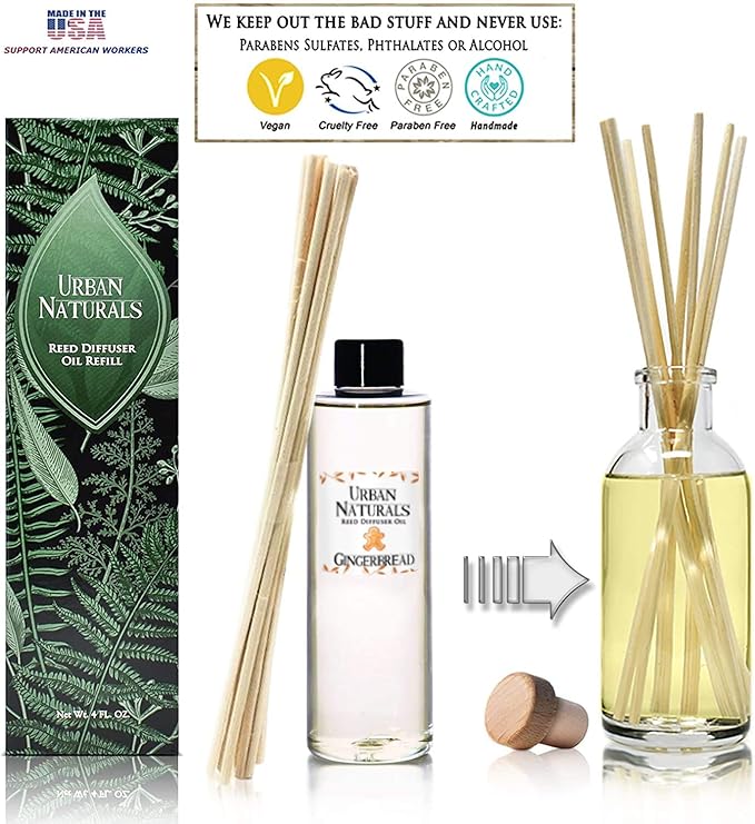 Urban Naturals Gingerbread Cookie Scented Reed Diffuser Oil Refill | Fall Collection | Warm Vanilla, Nutmeg, Cinnamon & Ginger | Great Autumn Scent! | Made in The USA