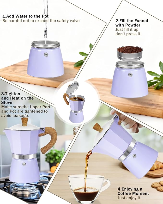 Coffee Maker Stovetop Espresso Maker 9 Cup Aluminum Moka Pot Percolator 15oz 450ml Easy Brewing for Electric Ceramic Stoves Home Camping Italian Cuban Café Classic Purple