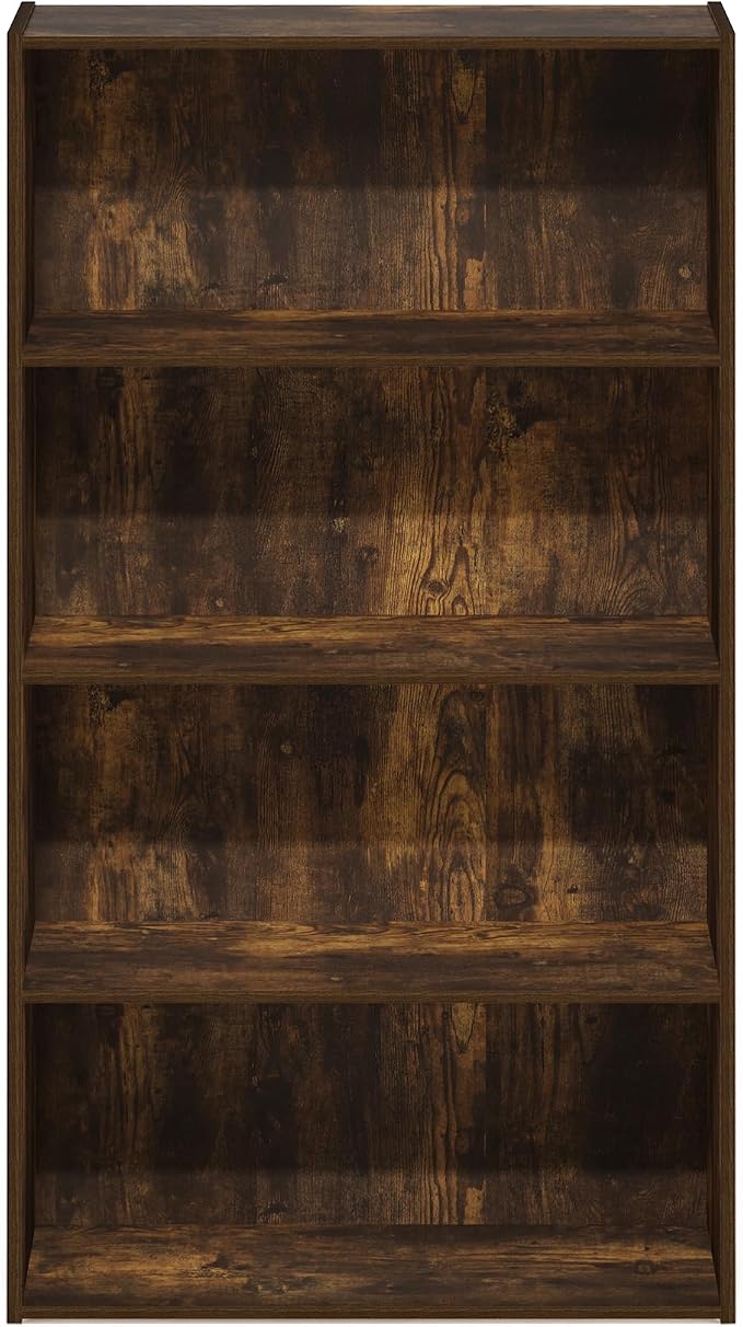 Furinno PASIR Book Shelf, 4-Tier Bookshelf, Bookcase with Open Shelf, 9.4 x 23.6 x 41.7, for Living Room, Bedroom, Home Office, Amber Pine