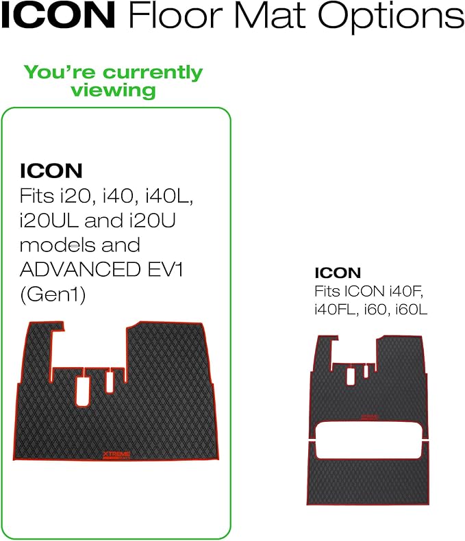 Xtreme Mats ICON Compatible, Full Coverage Golf Cart Floor Liner - Compatible with ICON Golf Carts (i20, i40) and Advanced EV (Gen1) - Red Trim