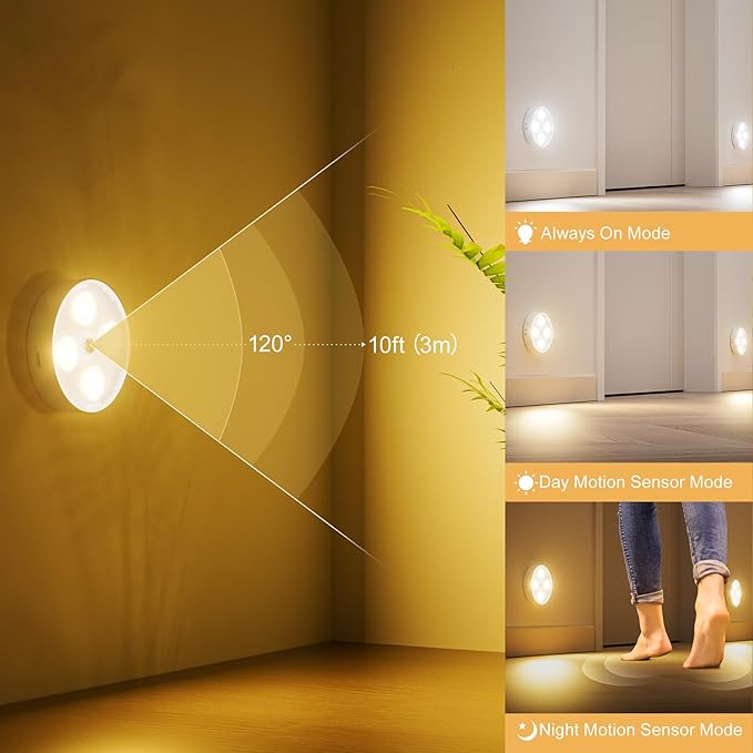 Under Cabinet Lighting, 1500mAh Rechargeable Motion Sensor Puck Lights with Remote, 3 Color Temper, Magnetic Stick on Light, Dimmable Under Counter Lights for Kitchen, Shelf, Closet, Stair, 4 Pack