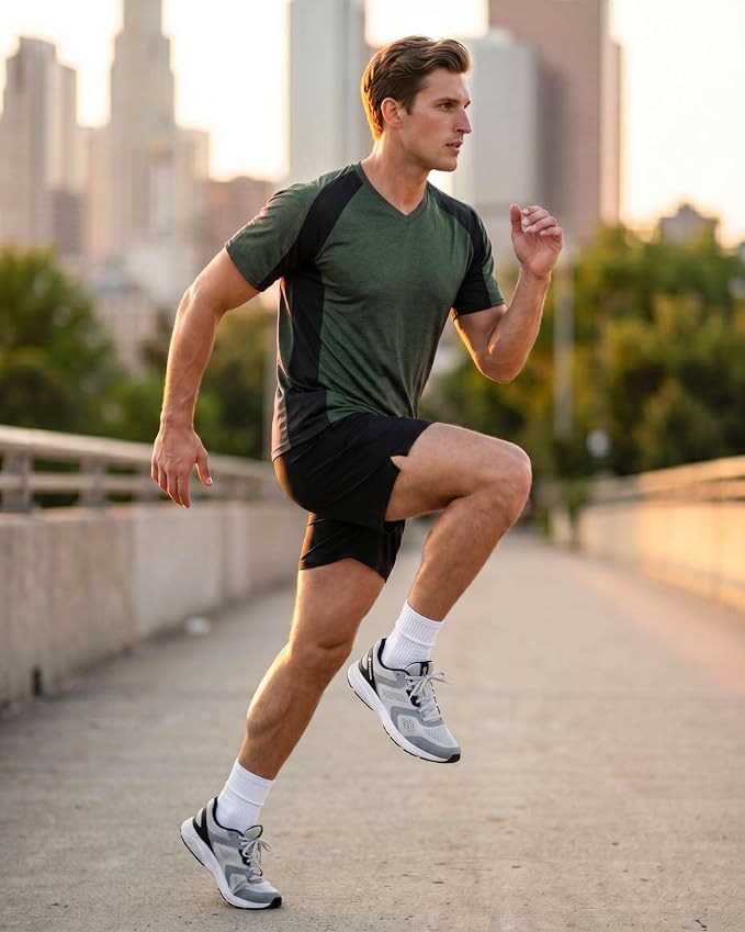 5 Pack Men's Dry Fit V Neck Gym Workout T Shirts Athletic Moisture Wicking | Cooling, Quick Dry, Breathable, Short Sleeve, Exercise, Cycling, Sports, Outdoor, Fitness, Golf, Crossfit, Hiking, Tennis