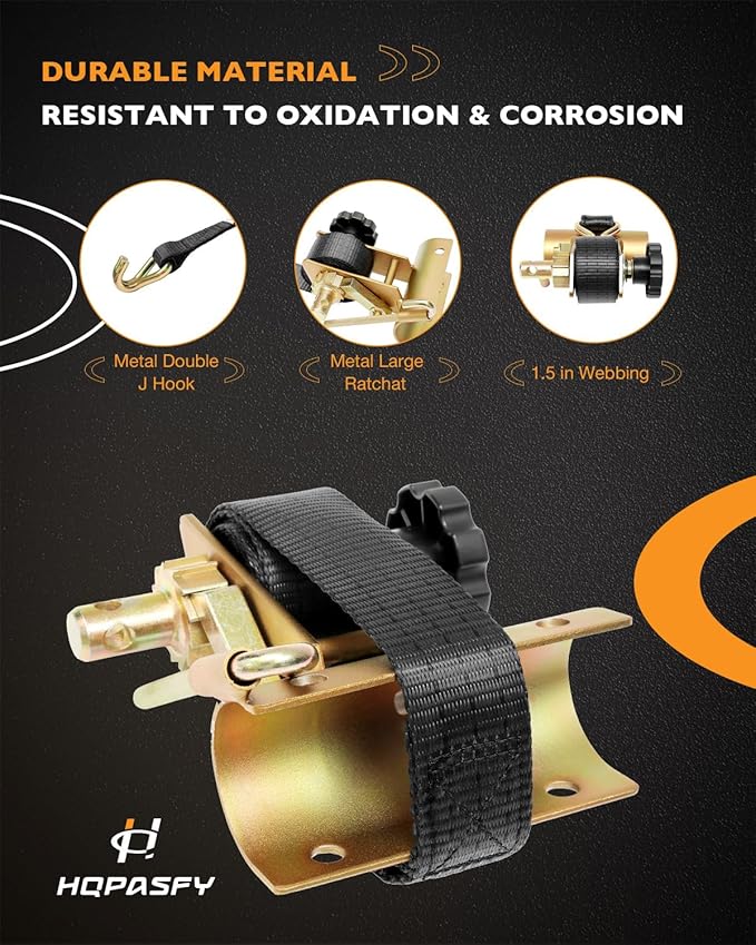 Pipe Rack Ratchet Straps, W/J-Hook (2PCS), 2" Gold Round Tube Mount, 1.5" Wide x 7.5' Long, Black Ladder Rack Ratchet Straps, 500 lbs Load Heavy Duty, Truck/Roof Rack Straps, Lumber Rack Strap