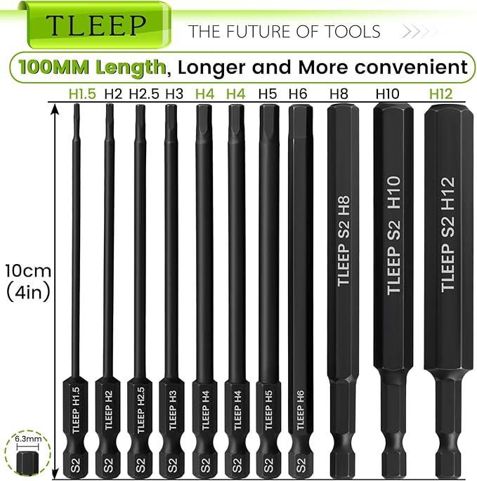 22Pcs Allen Wrench Drill Bit Set 5/16-5/64 1.5MM-12MM, 100MM Long Magnetic Hex Key Set for Ikea Furniture, S2 Steel 1/4" Hex Shank Drill Bits Tools for Narrow Space, Metric & Sae Full Size