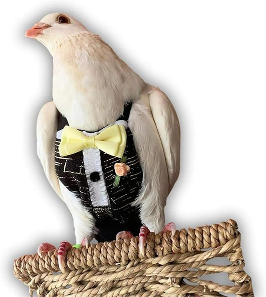 Bev's Bird Boutique Regular Flyper Adjustable Bird Diaper | Reusable, Washable Cloth | Comfort Fit for Parrot, Cockatiels, & Other Small Birds | Fashionable Avian Accessories, Tuxedo, Size 7.5