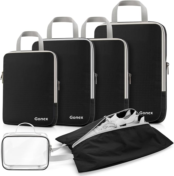 Gonex Compression Packing Cubes, 3pcs/4pcs Expandable Storage Travel Luggage Bags Organizers