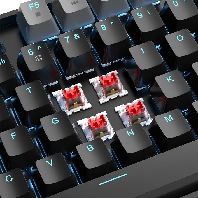 MageGee 75% Mechanical Gaming Keyboard, Red Switch, LED Blue Backlit, 87 Keys Compact TKL Wired Computer Keyboards for Windows Laptop PC Gamer - Black/Grey