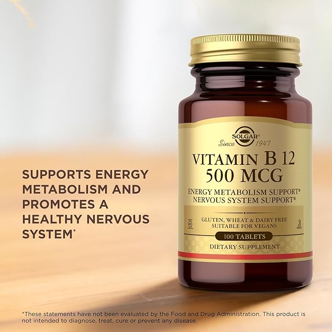 Solgar Vitamin B12 500 mcg - 100 Tablets - Vegan, Gluten Free, Dairy Free, Kosher - 100 Servings