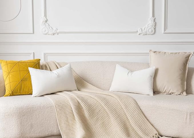 16x24 Velvet Throw Pillow Covers Set of 2 for Couch Bed Sofa,Cream White | Decorative Soft Pillow Covers with Invisible Zipper for Couch Sofa Bed Living Room Bedroom Home Decor