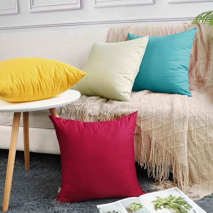 Thmyo 4-Pack 100% Cotton Comfortable Solid Decorative Throw Pillow Case Square Cushion Cover Pillowcase Sublimation Blank Pillow Covers DIY Throw Pillowcase for Sofa Bedroom(20x20 inch/ 50x50cm,Green)