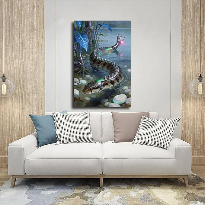 Framed Futuristic Nature Wall Art for Modern Living Room Creative Sci Fi Style Interior Decor 24x36inch(60x90cm)