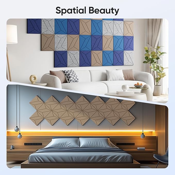 12 Pack 12" X 12" X 0.4" Acoustic Panels for Wall Sound Absorbing, P-Stripes Square Self-Adhesive Sound Panels, High Density Suitable for Multiple Scenarios(Dark Camel)