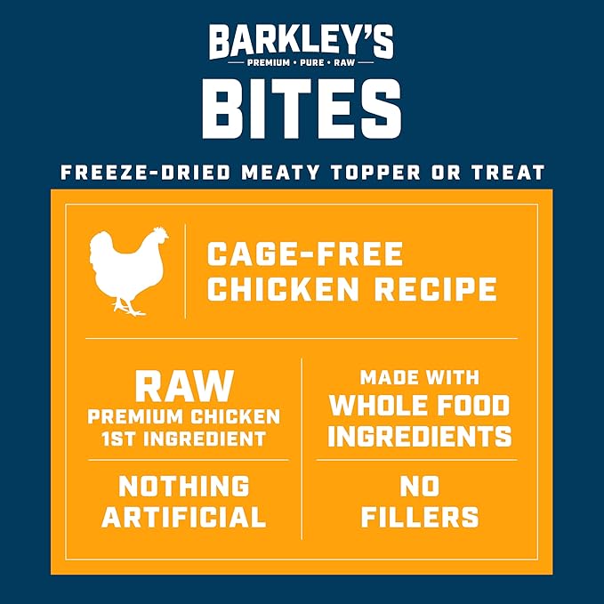 Barkley’s Bag Chicken Bites, Freeze Dried Dog Treats & Food Topper, Made with Chicken and Brown Rice, Small Bite-Sized Pieces for Training Rewards, for All Dog Breeds, Ages & Sizes, 4 Oz Bag (1 Pack)