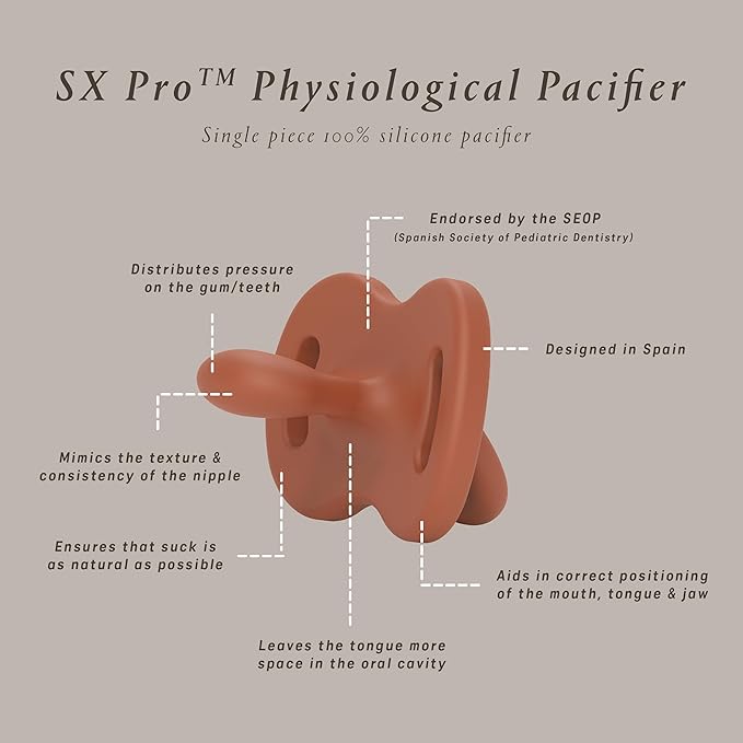 Color Essence SX PRO Silicone Baby Pacifier 2Pk, Made with 100% Soft Silicone, Baby Essentials Perfect for Breastfeeding Babies, Designed in Spain, 6-18 Mths, Mustard/Green