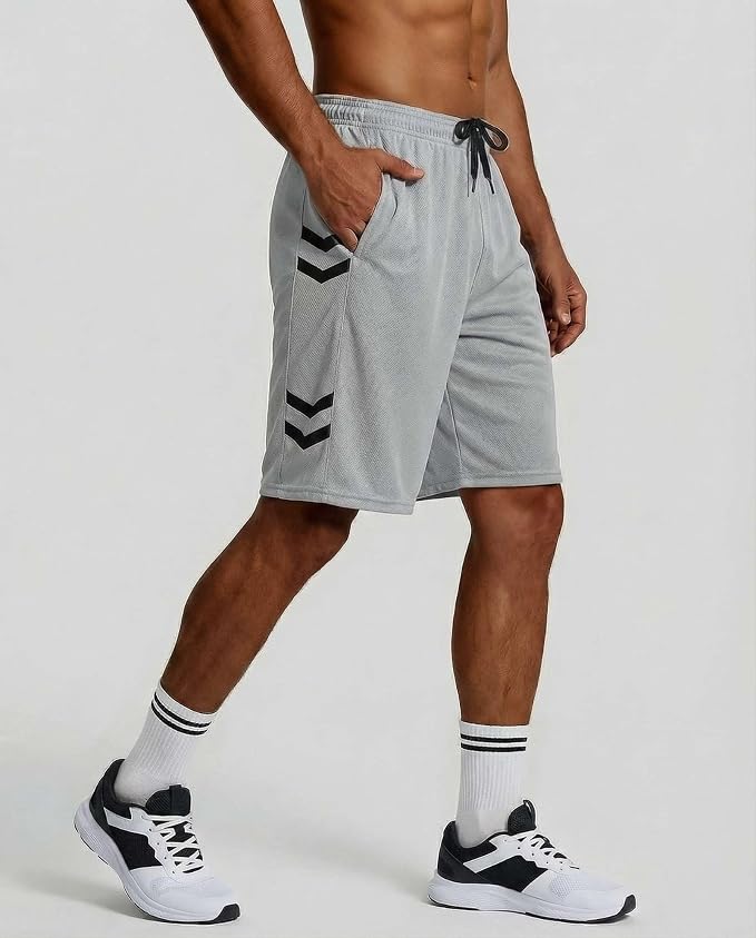 5 Pack Men's Mesh Shorts Athletic Basketball Sports Gym Workout Pockets | Cooling Moisture-Wicking, 9", Long, Quick-Dry, Breathable, Elastic Drawstring Waistband. Running, Exercise, Soccer, Training.