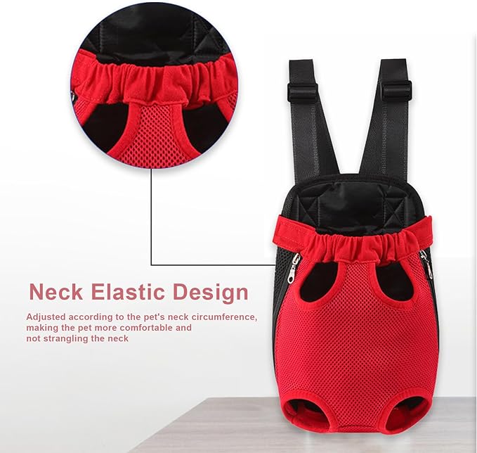Dog Carrier Backpack, Adjustable Puppy Front Carrier Backpack, Ventilated Dog Chest Carrier for Hiking Camping Travel, Sling Bag for Small Medium Dog Cat Rabbit Puppies, Suit 9-13 lbs (Red, L)