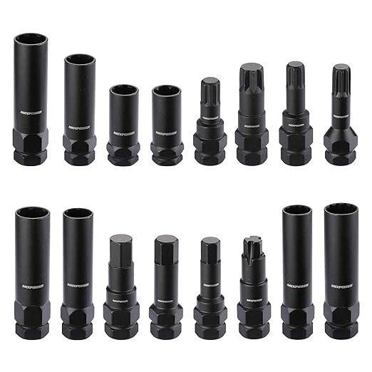 MIXPOWER 16-Piece Locking Lug Nut Master Key Set of Spline Star and Hex Style Keys, Wheel Lock Removal Kit, Thin-Walled and Long Lug Keys to Prevent Damage to Wheels Double-Hex Heads