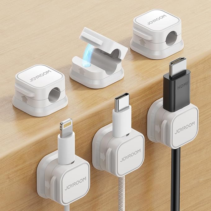 JOYROOM 6 Pack Magnetic Cable Clips, Cord Organizer Adhesive Wire Holder | Home Nightstand Office Desk Accessories, Car Wall Organization, Phone Charger Cord Holder Management, Cable Smooth Adjustable