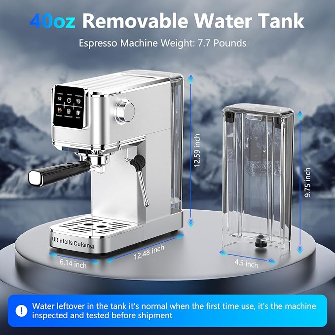 URintells Cuising Espresso Machine with Touchscreen And Cold Brew | 20Bar Pump,Stainless Steel Espresso Maker with Powerful Steam Milk Frother for Cappuccino Latte,Iced Americano